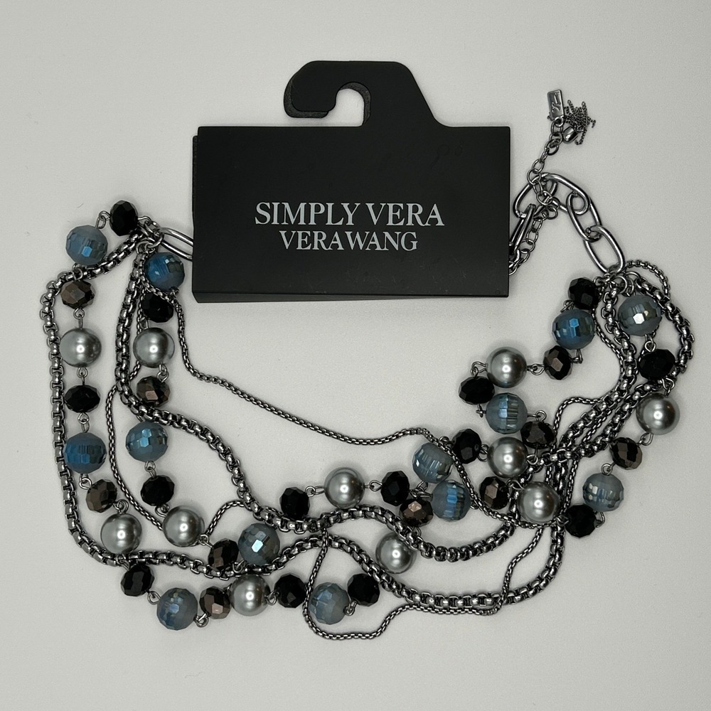 Simply Vera Vera Wang Multi Strand Beaded Statement Necklace Gunmetal Blue Grey